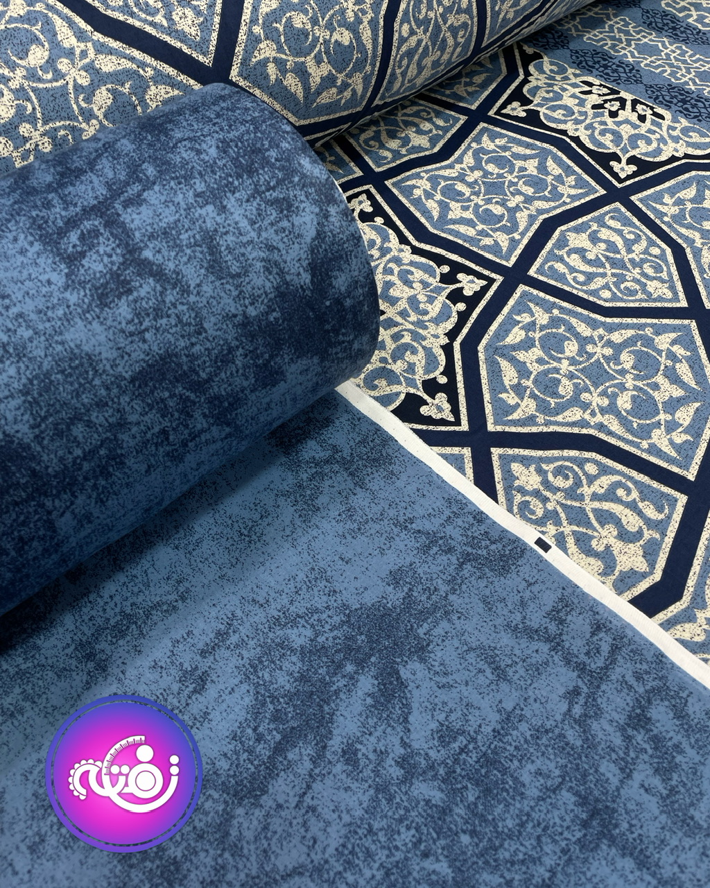 کتان نخ ملحفه ای طرح سنتی دو جور سورمه ای