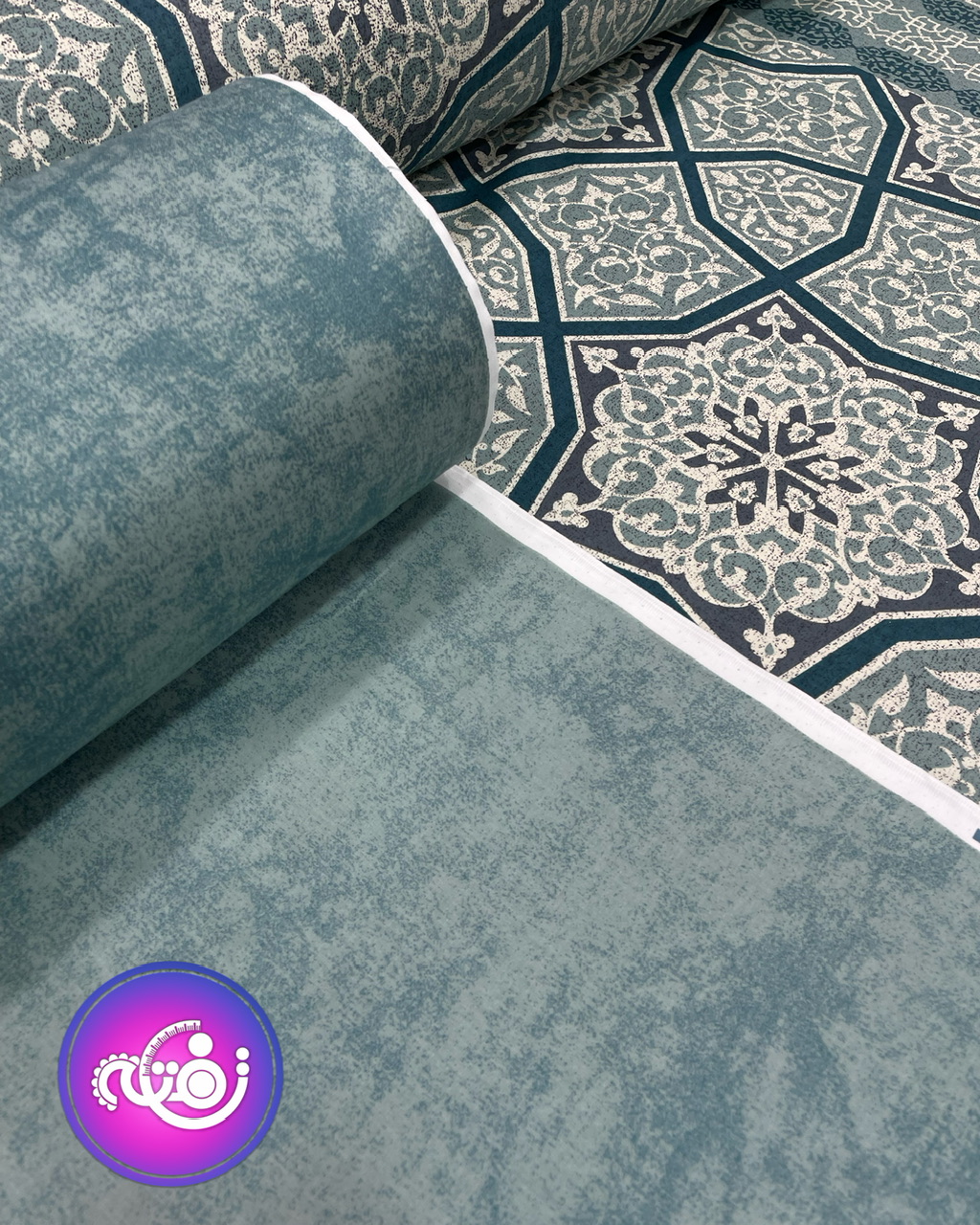 کتان نخ ملحفه ای طرح سنتی دو جور سبزآبی