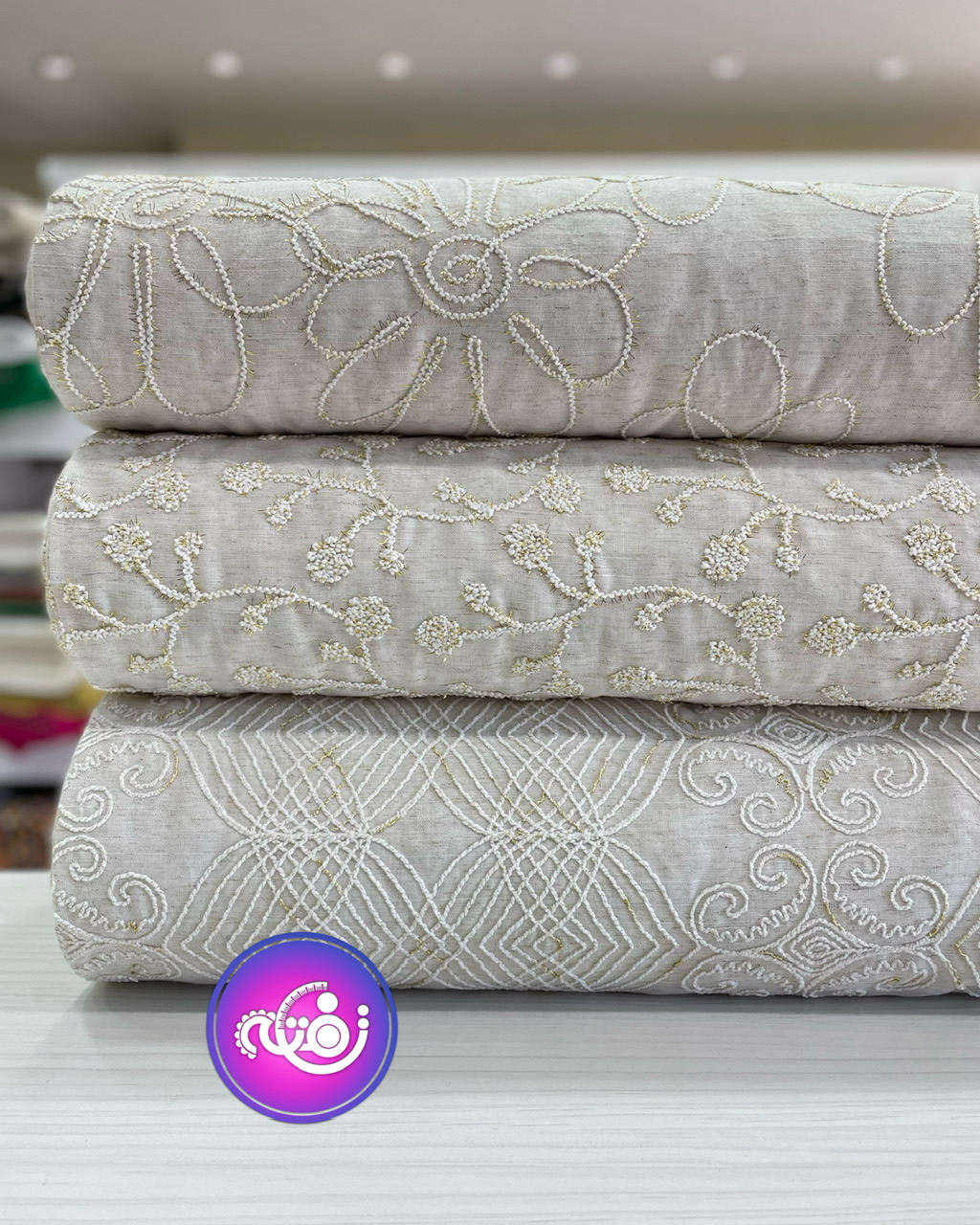 لینن نچرال قیطون دوزی طرح گل