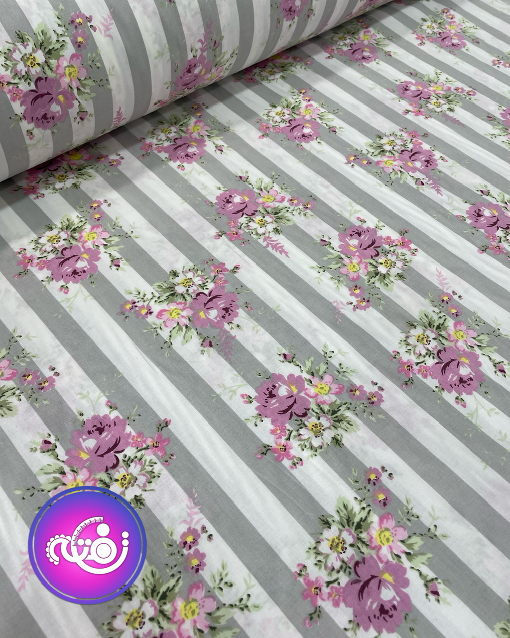 کتان نخ ملحفه ای طرح لاین طوسی یک جور