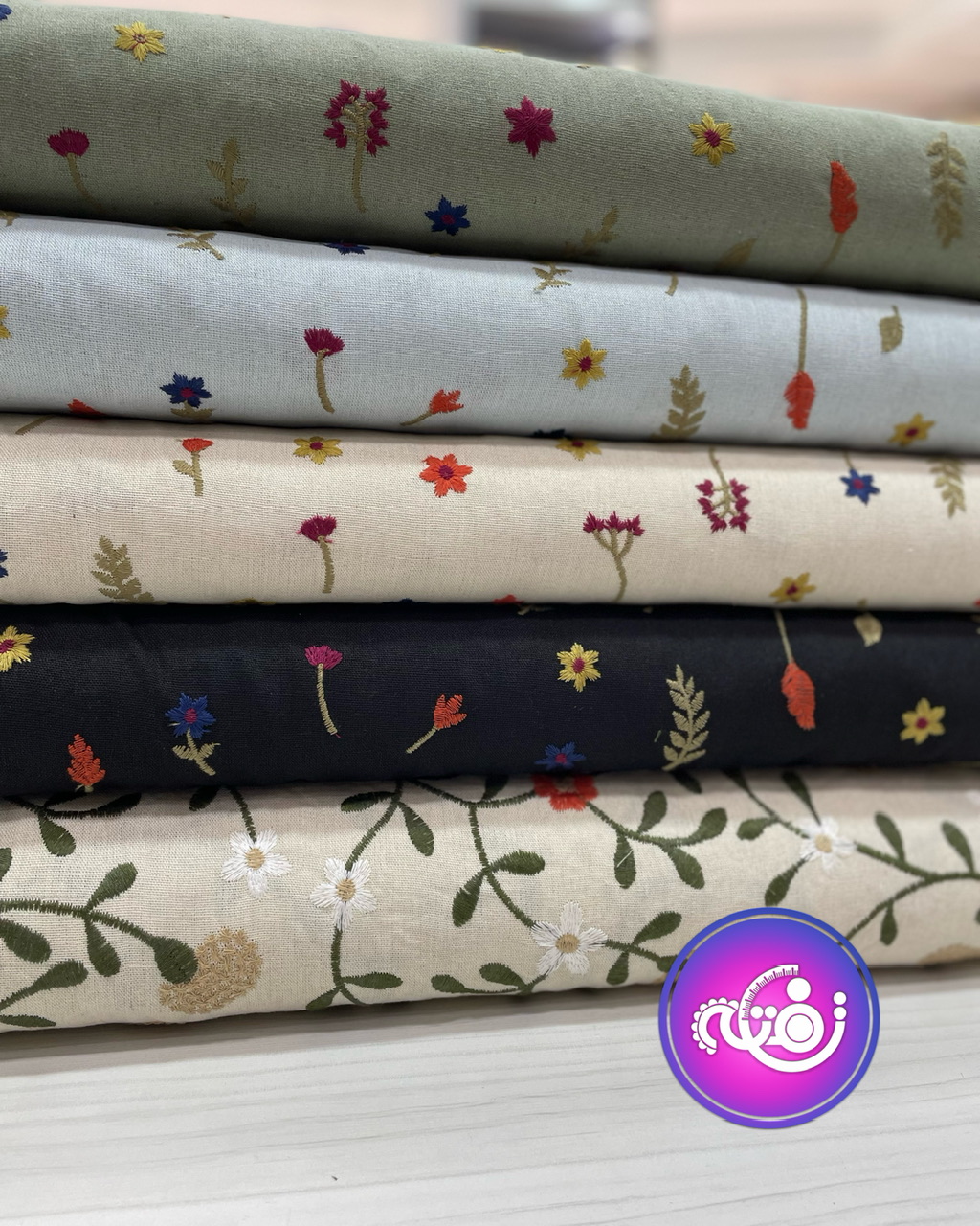 لینن سوزن دوزی گل ریز