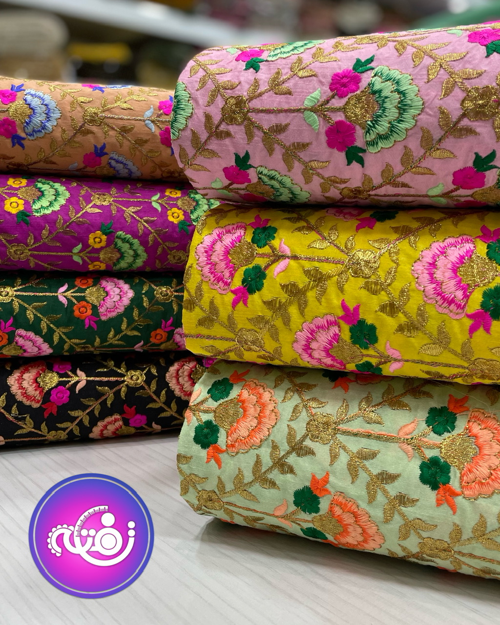 تافته سوزن دوزی گل باد بزنی