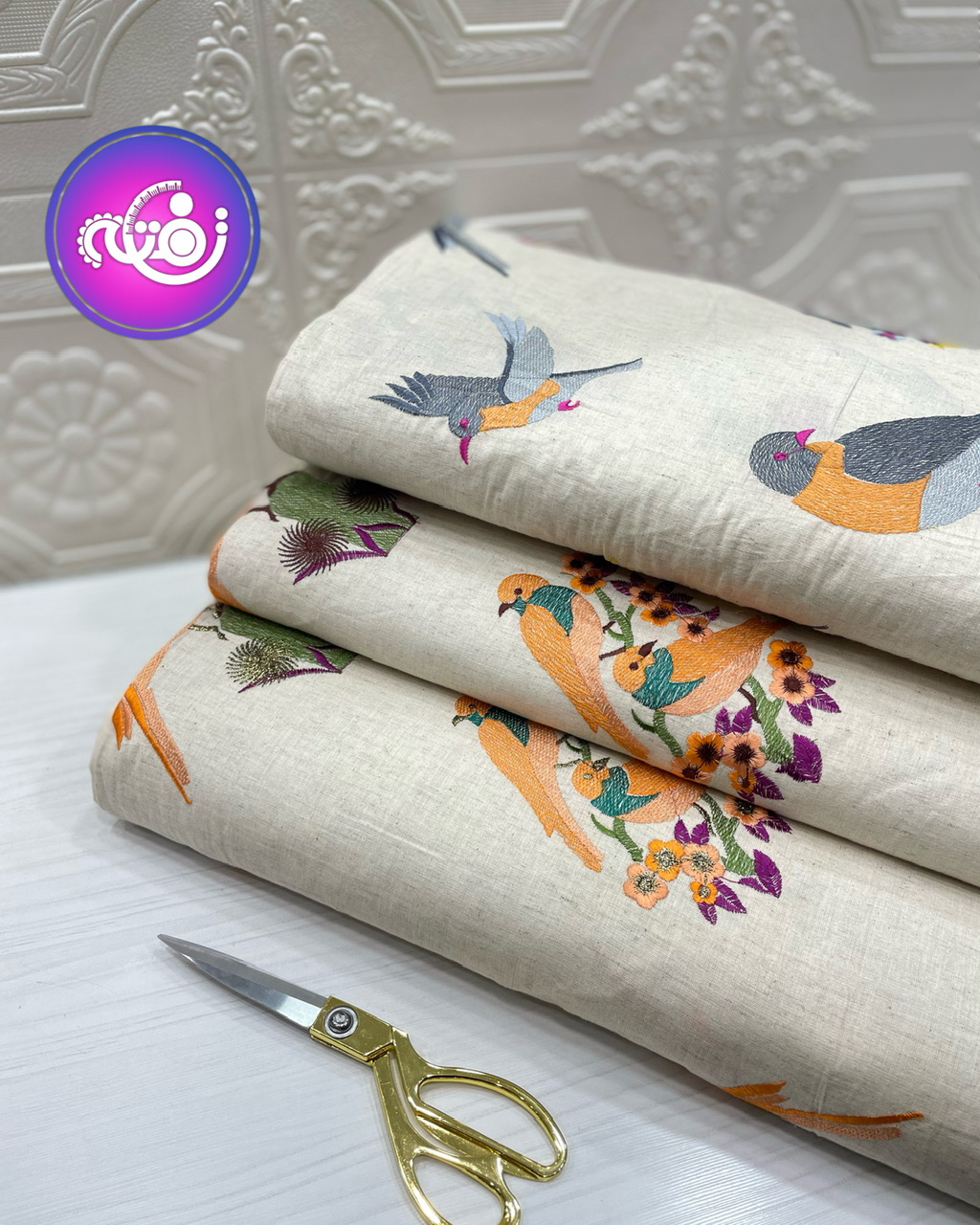 لینن سوزن دوزی طرح پرنده