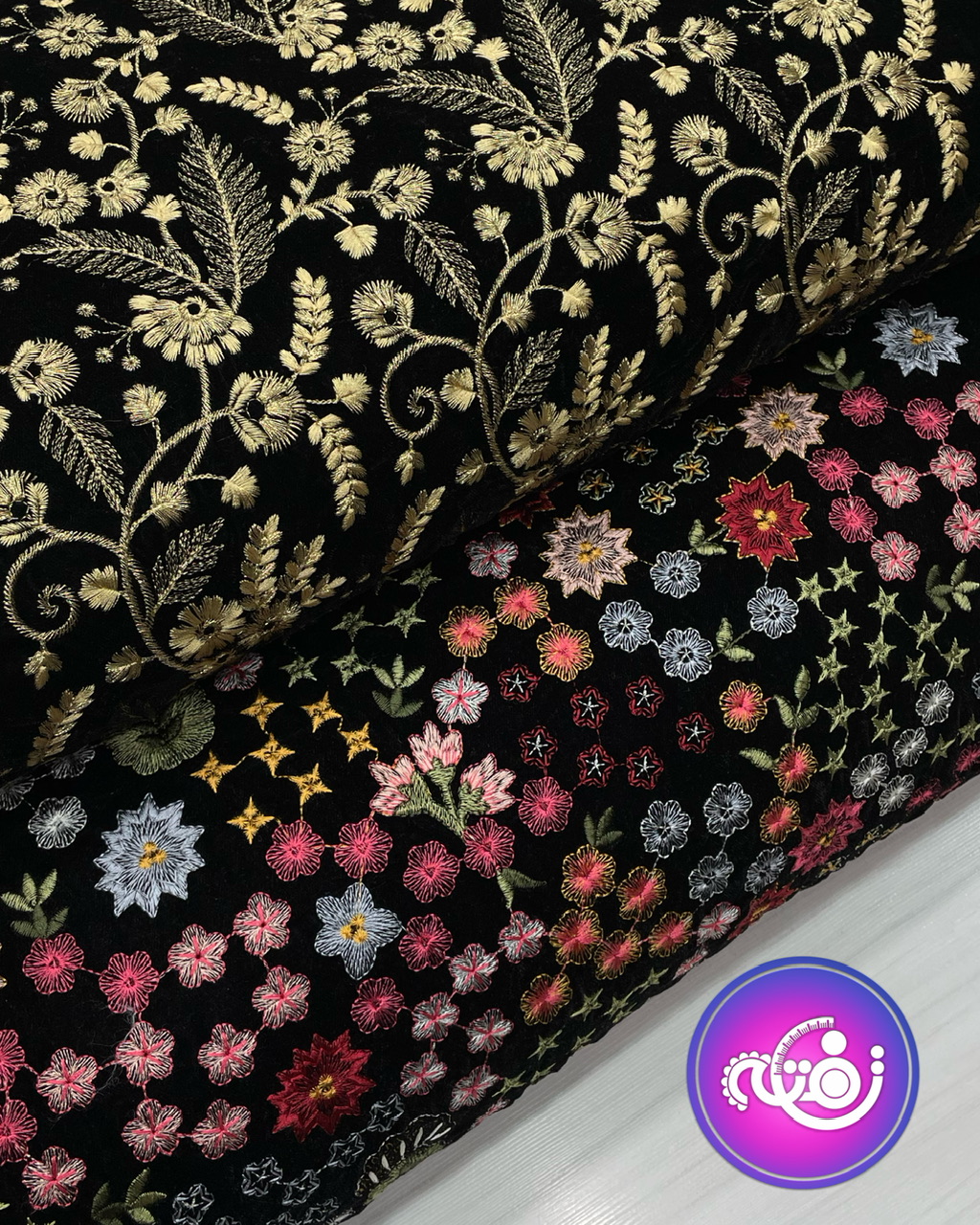 مخمل سوزن دوزی طرح گل ریز