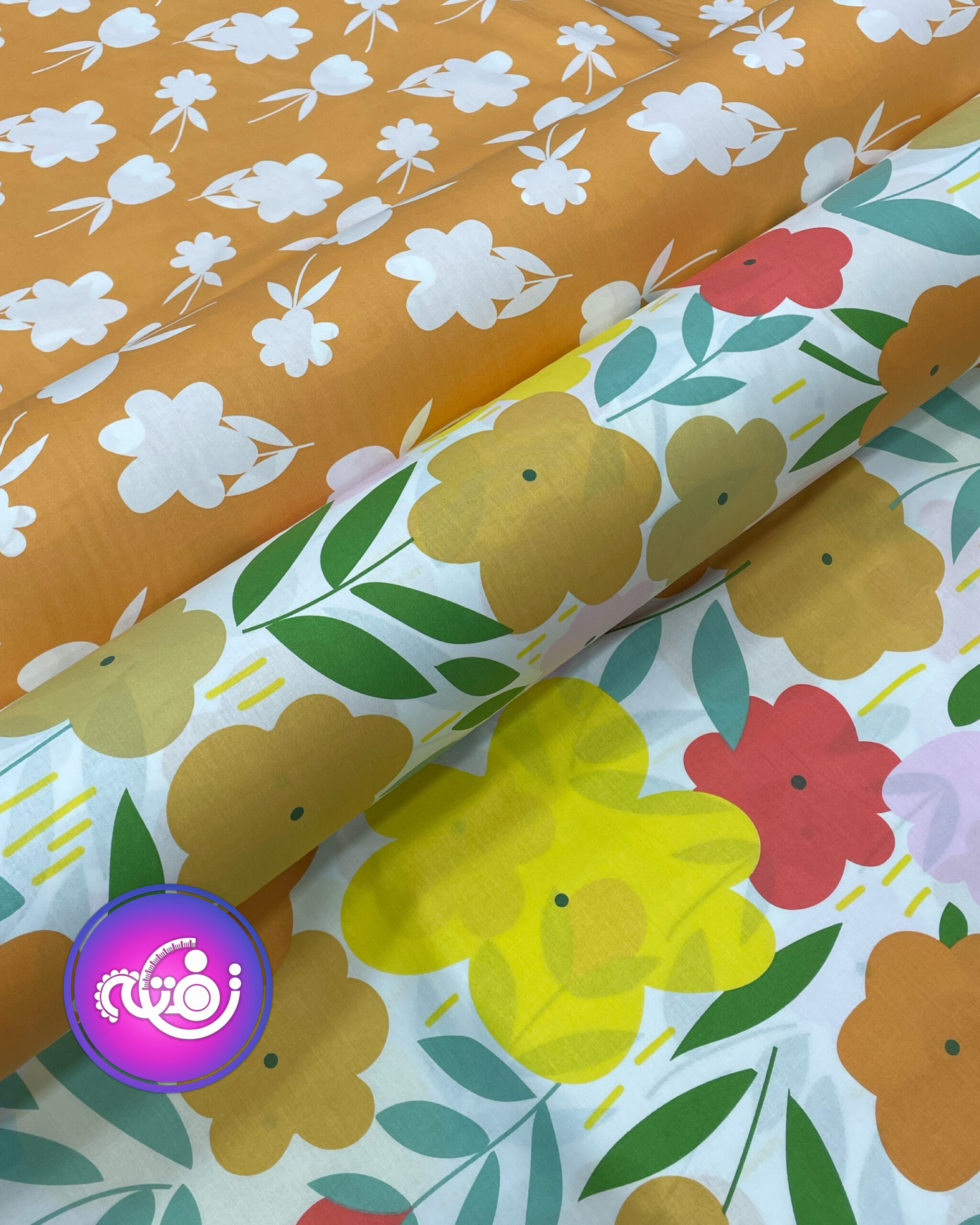 کتان ملحفه ای طرح بهار نارنجی