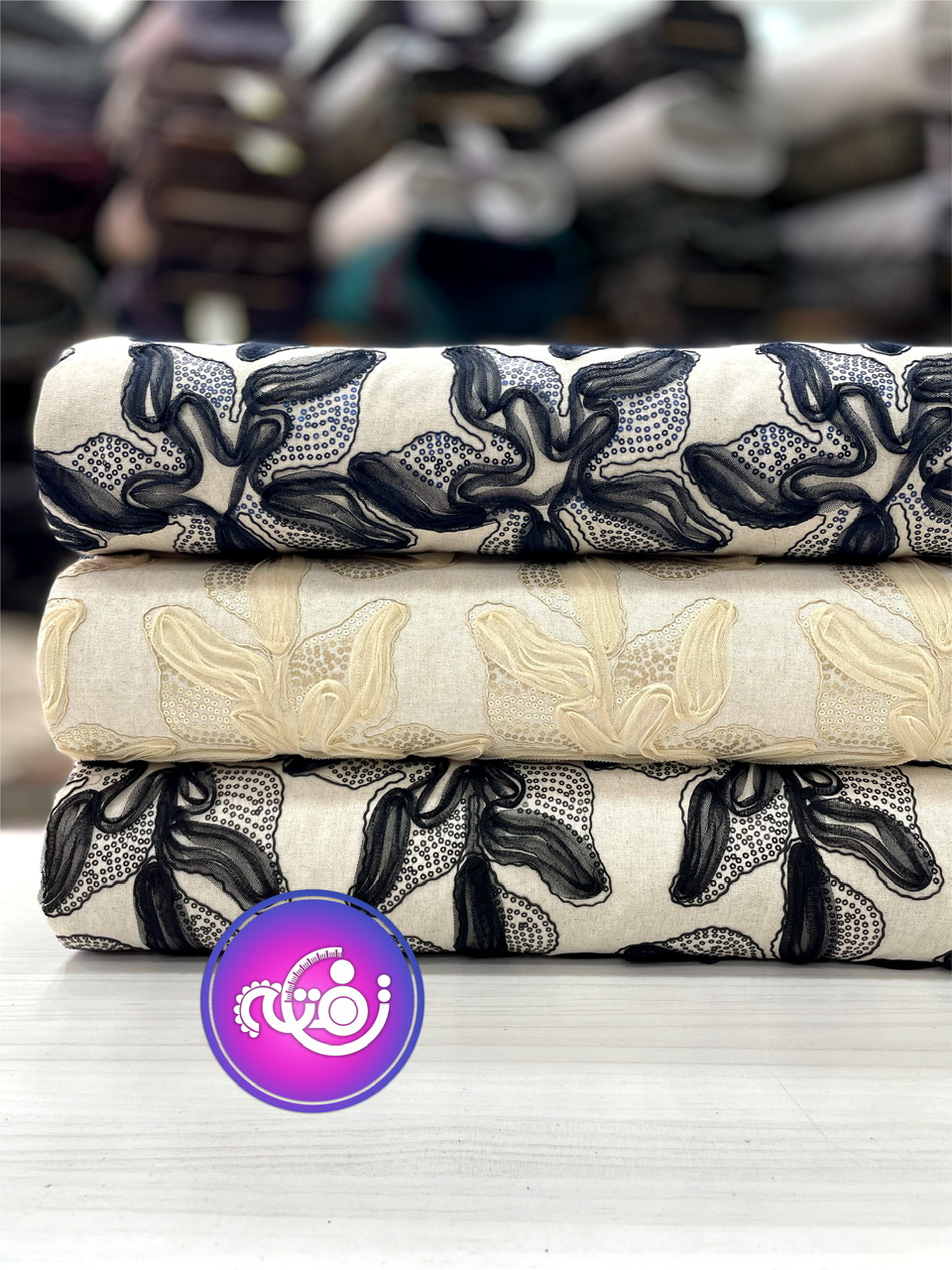 پارچه لینن روبان دوزی