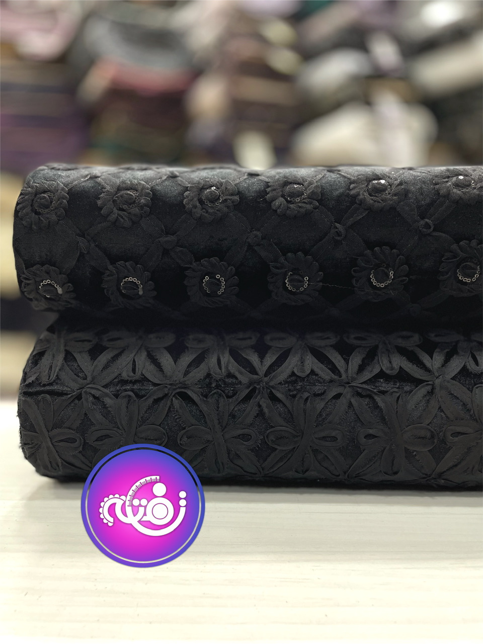 پارچه مخمل روبان دوزی