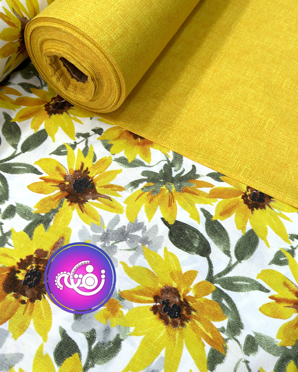 پارچه ملحفه کتان طرح آفتابگردان1