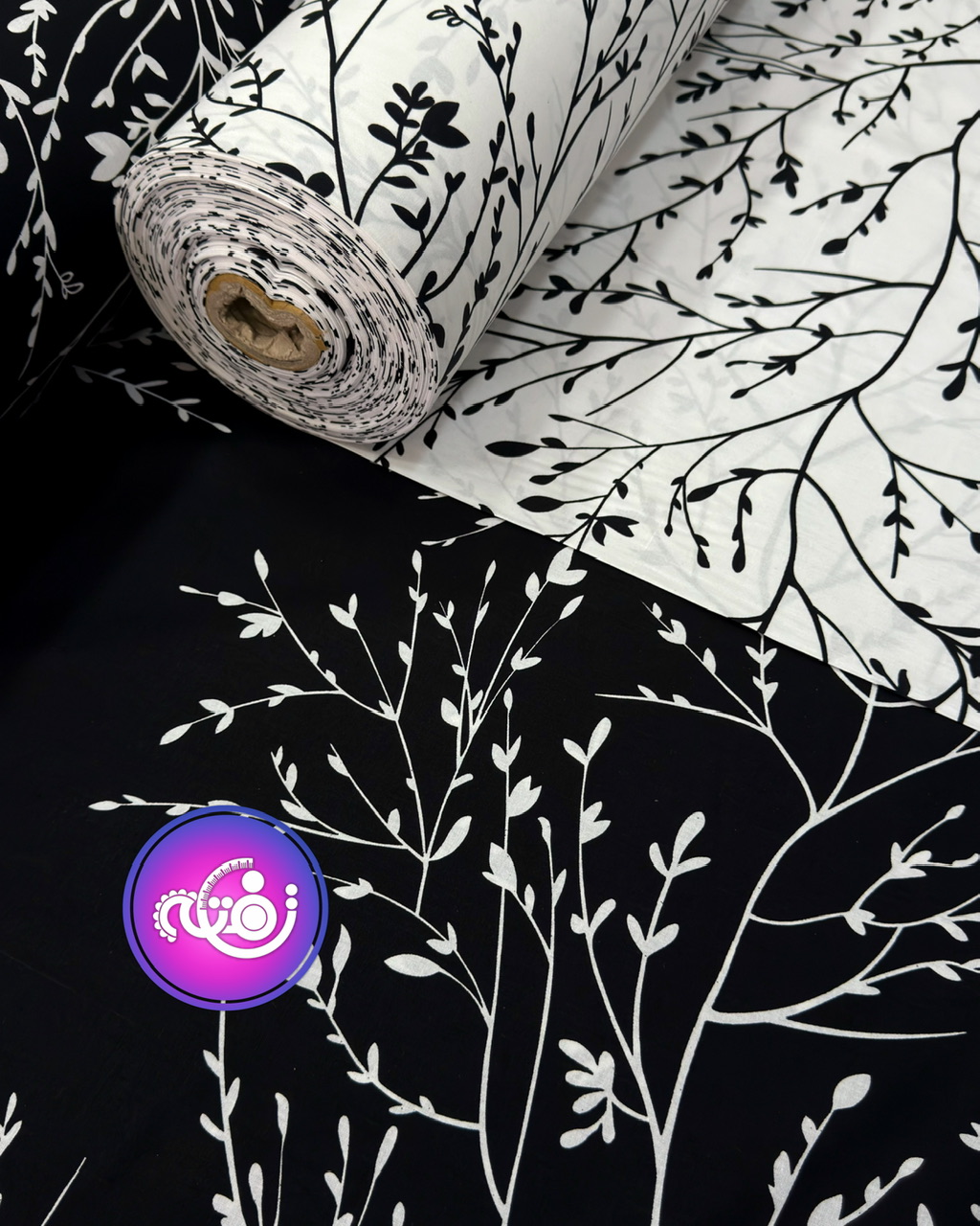 پارچه ملحفه کتان طرح شاخه