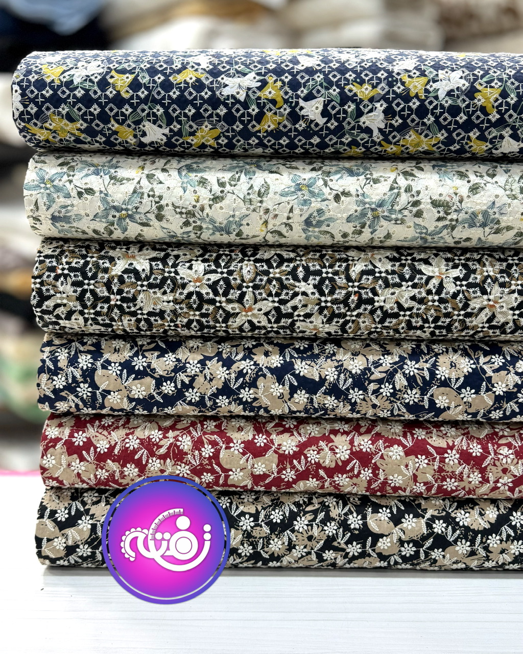 پارچه کتان پرینت خامه دوزی