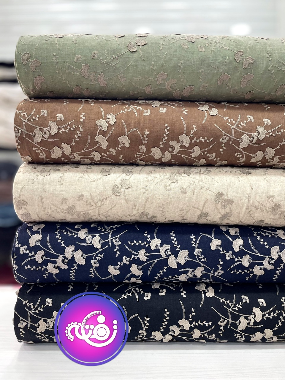 پارچه لینن اپلیکه بادبزنی